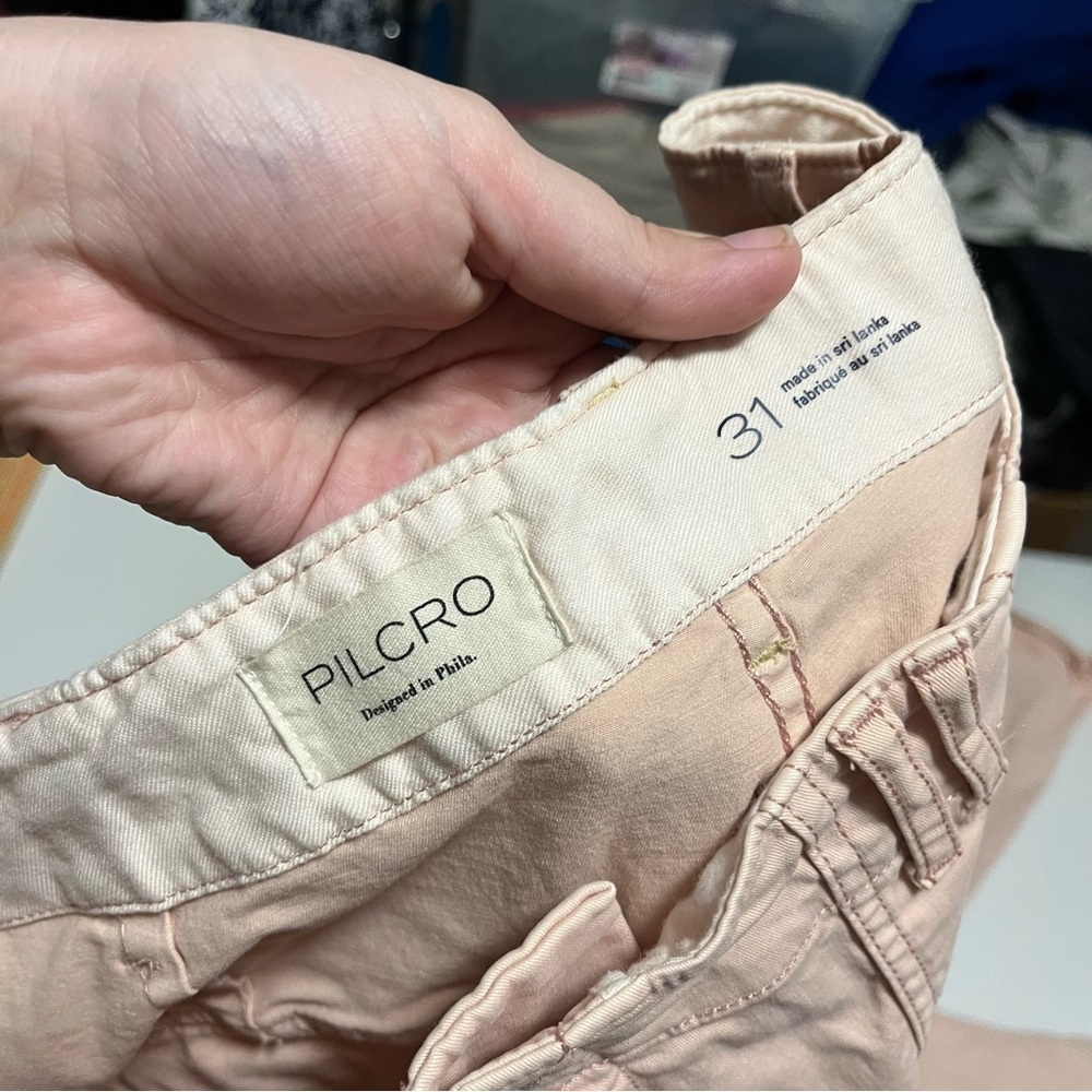 Anthropologie Pilcro Utility Slim Straight Leg Pants Light Pink Raw Hem 31 I - Picture 9 of 10